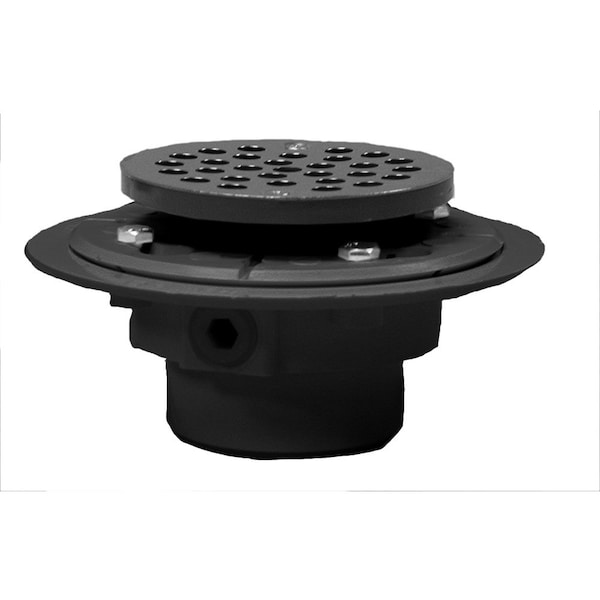 2inX3in PVC Shower Drain with 2in PVC Spud and 4in Round SS Strainer, Primer Tapped